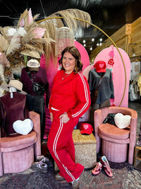 Little Daisy Closet Striped Crewneck and Sweatpant Set in red - women's sleepwear - alternate view