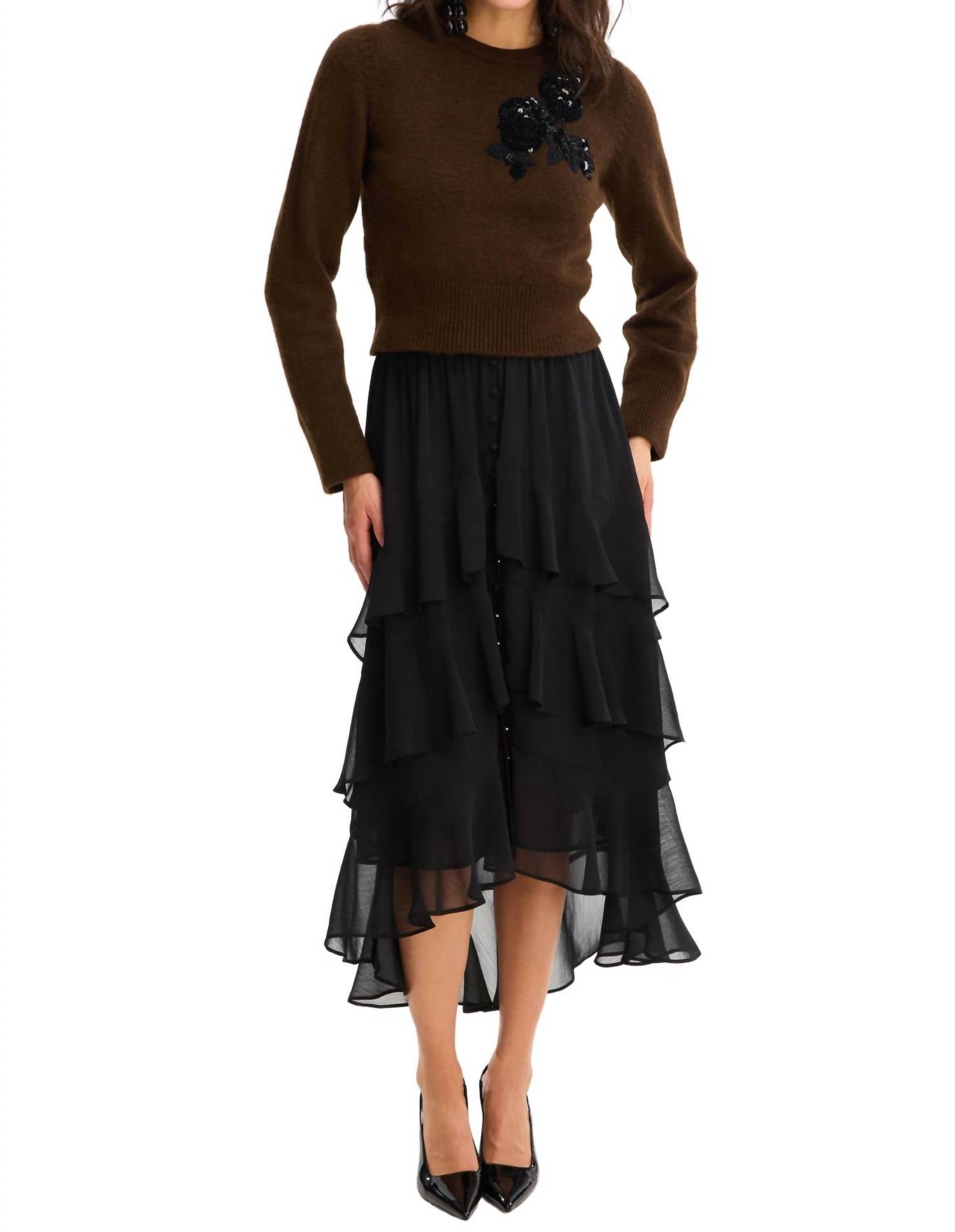 ALLISON NEW YORK Beaded Abigail Sweater in walnut 1 - women's sweater - alternate view