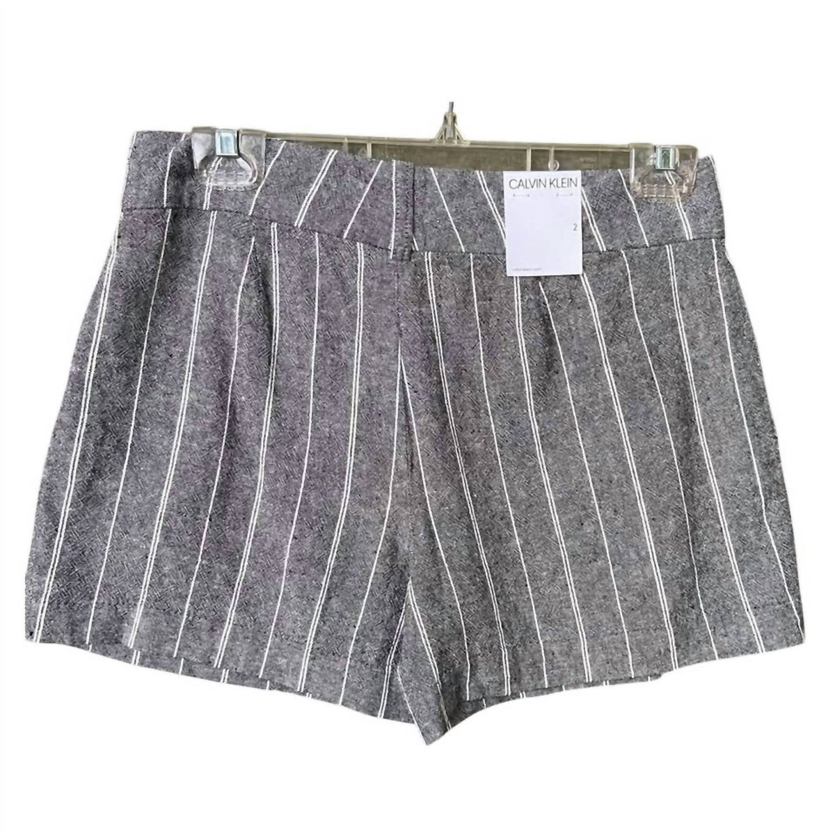 CALVIN KLEIN Women's Linen Blend Striped Shorts with Pockets in gray - women's shorts - detail view