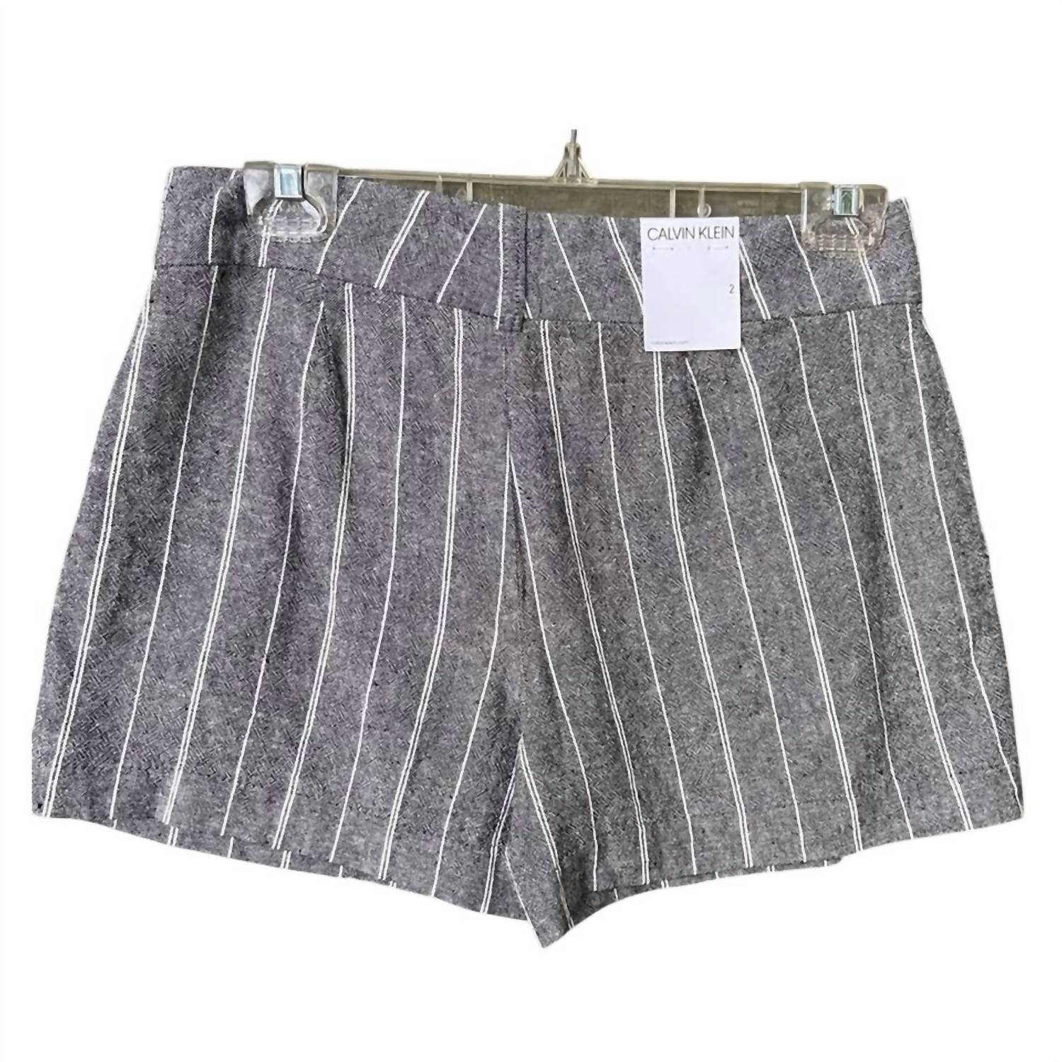 CALVIN KLEIN Women's Linen Blend Striped Shorts with Pockets in gray - women's shorts - detail view