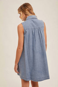 Hem & Thread - Pleat Detail Collared Button Down Tencel Swing Dress