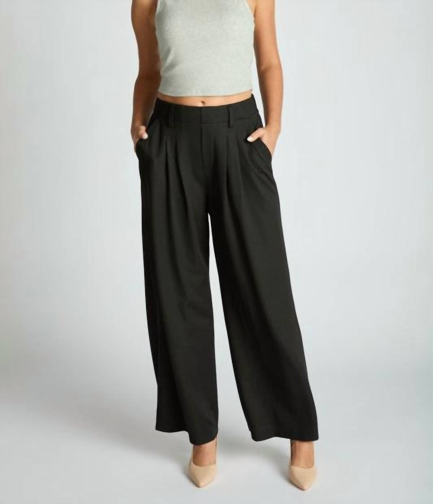 Loit - Wide Leg Waffle Textured Pleated Pants