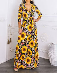 Surelymine - Sunshine & Bloom Faux Wrap Maxi Dress