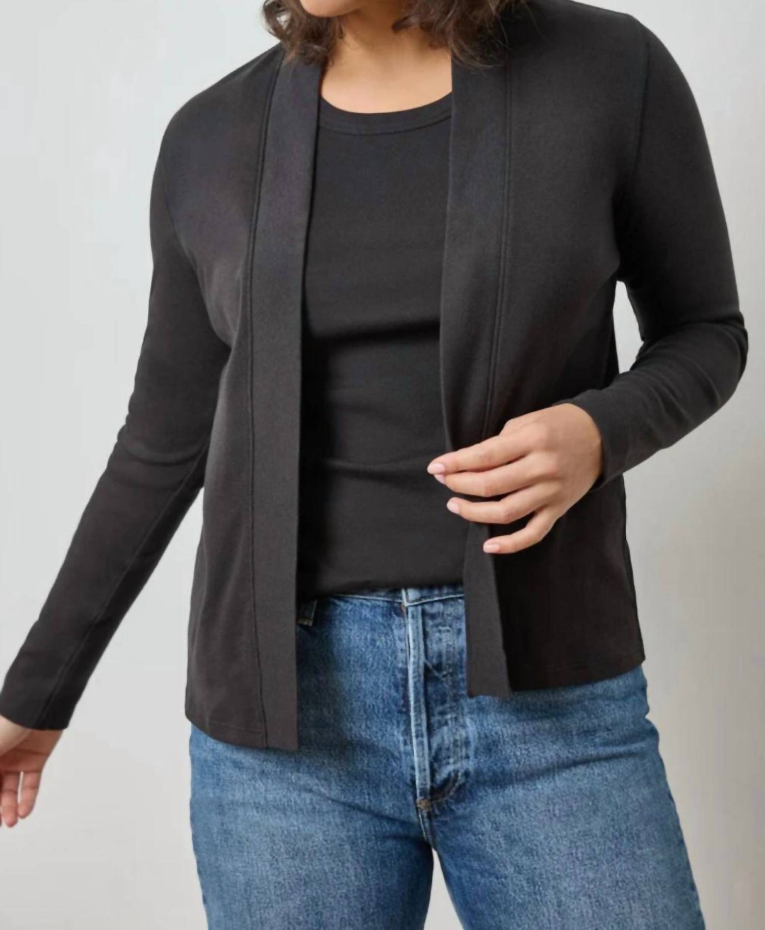 Lilla P Classic Ribbed Cardigan in black - women's cardigan
