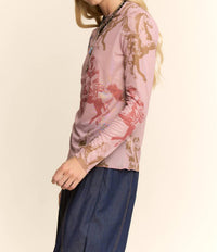 Davi & Dani - Running Horse Camo Printed Mesh Top
