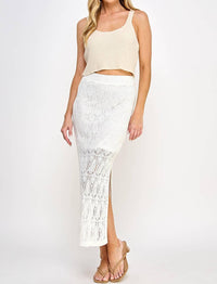 ELLISON Women's Openwork Knit Skirt in cream - women's skirt - view 6