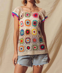 So Me - GRANNY SQUARE CROCHET TOP WITH FLUTTER SLEEVES