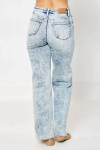 Judy Blue - Women's Nova Mineral Wash Raw Hem Wide Leg Jeans