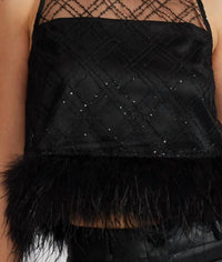 Lucy Paris - Miley Woven Feather Trim Scoop Neck Sleeveless Blouse