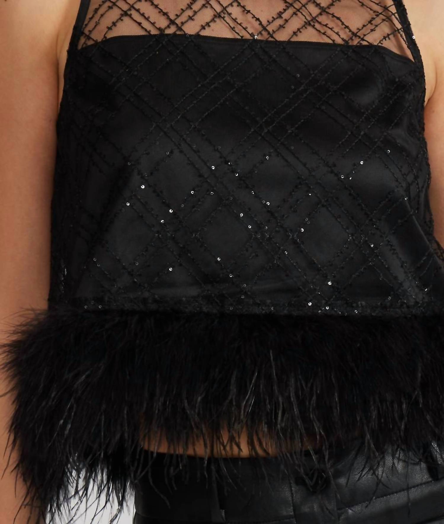 Lucy Paris - Miley Woven Feather Trim Scoop Neck Sleeveless Blouse