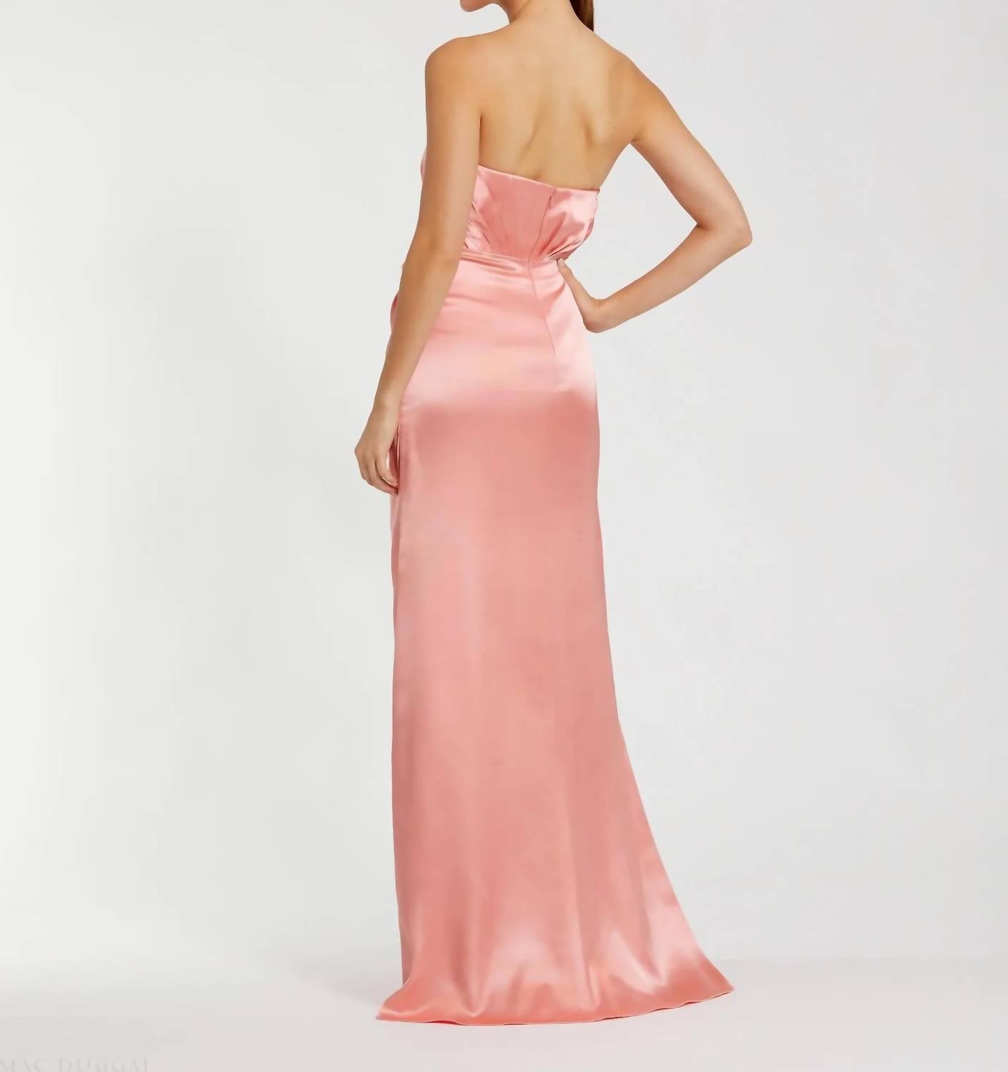 Mac Duggal - Strapless Satin Gown With 3D Flower