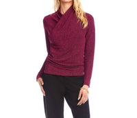Karen Kane Long Sleeve Metallic Crossover Side-Shirred Top in magenta - women's blouse