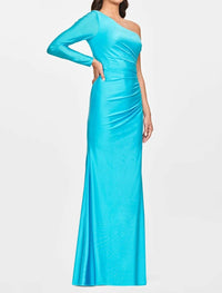 FAVIANA One Shoulder Long Sleeve Gown in sky blue - women's dress