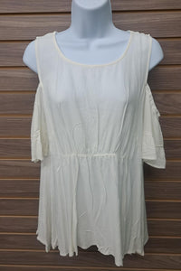 Llove - Women's Flowy Linen Cold Shoulder Pull Over Blouse