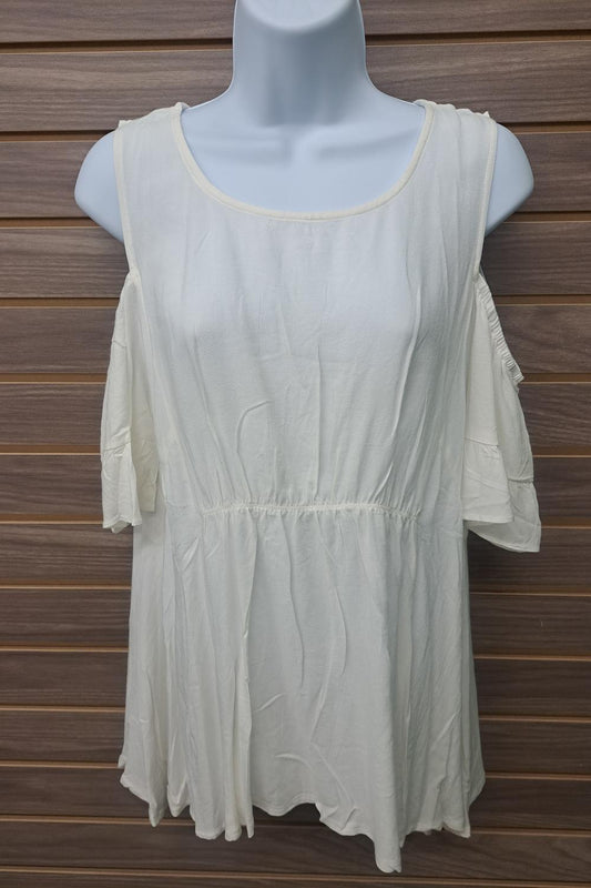 Llove - Women's Flowy Linen Cold Shoulder Pull Over Blouse