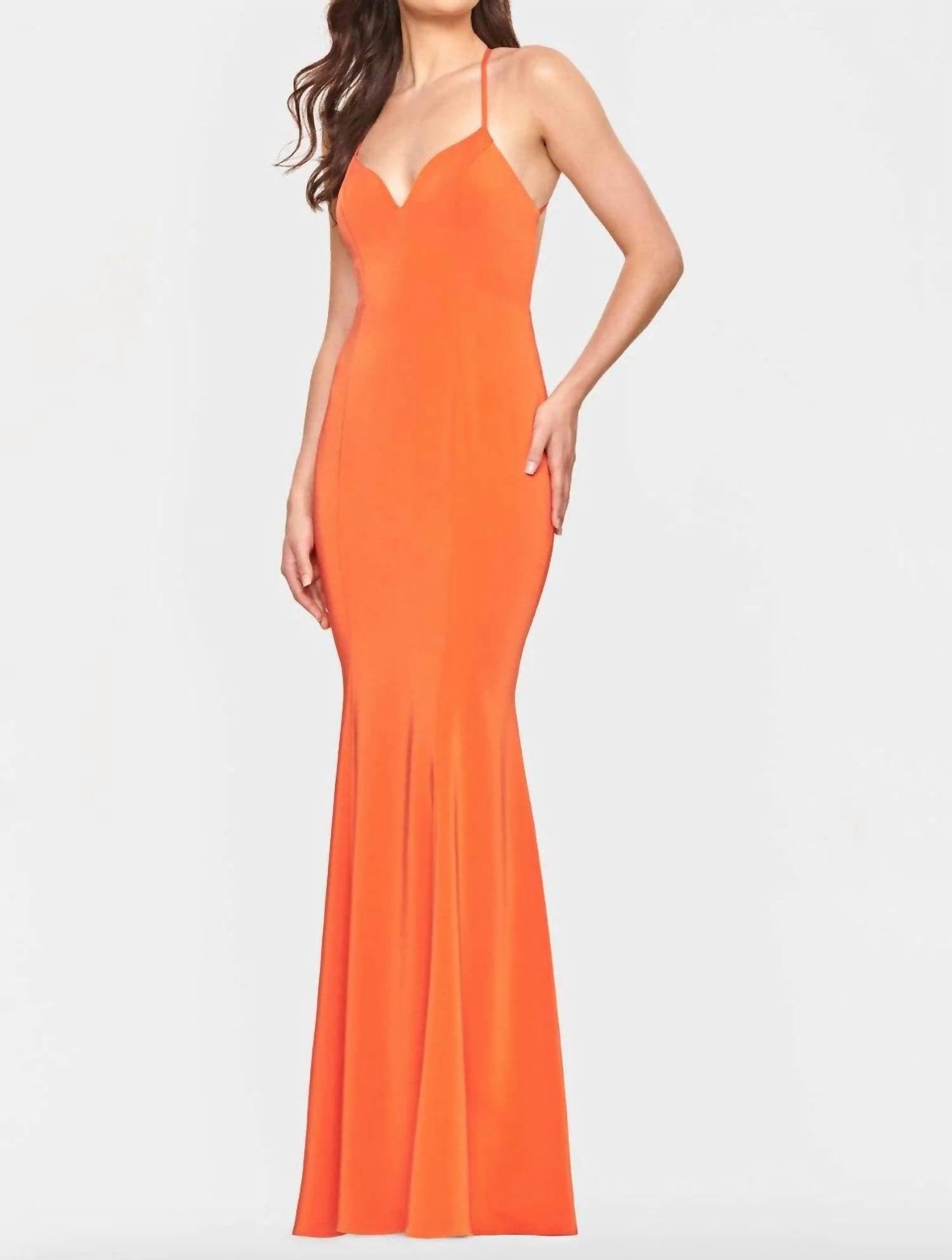 FAVIANA Fit & Flare Open Back Gown in tangerine - women's dress
