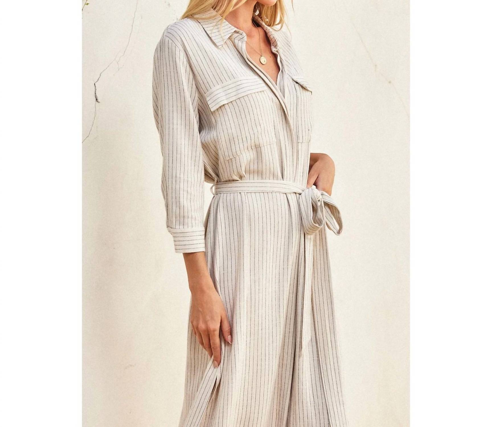 Dress Forum - Pinstriped Belted Maxi Shirt Dress