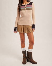Hem & Thread - Color Block Rib Henley Sweater Top