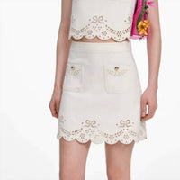 Self-Portrait - Broderie Denim Mini Skirt