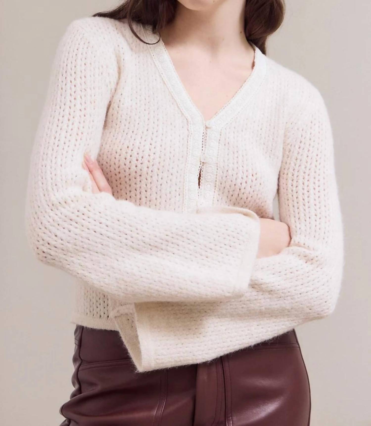 Grade & Gather - Lace Trim Detailed Cardigan
