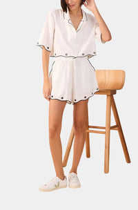 Dress To - Embroidered Scallop Crop Shirt Top