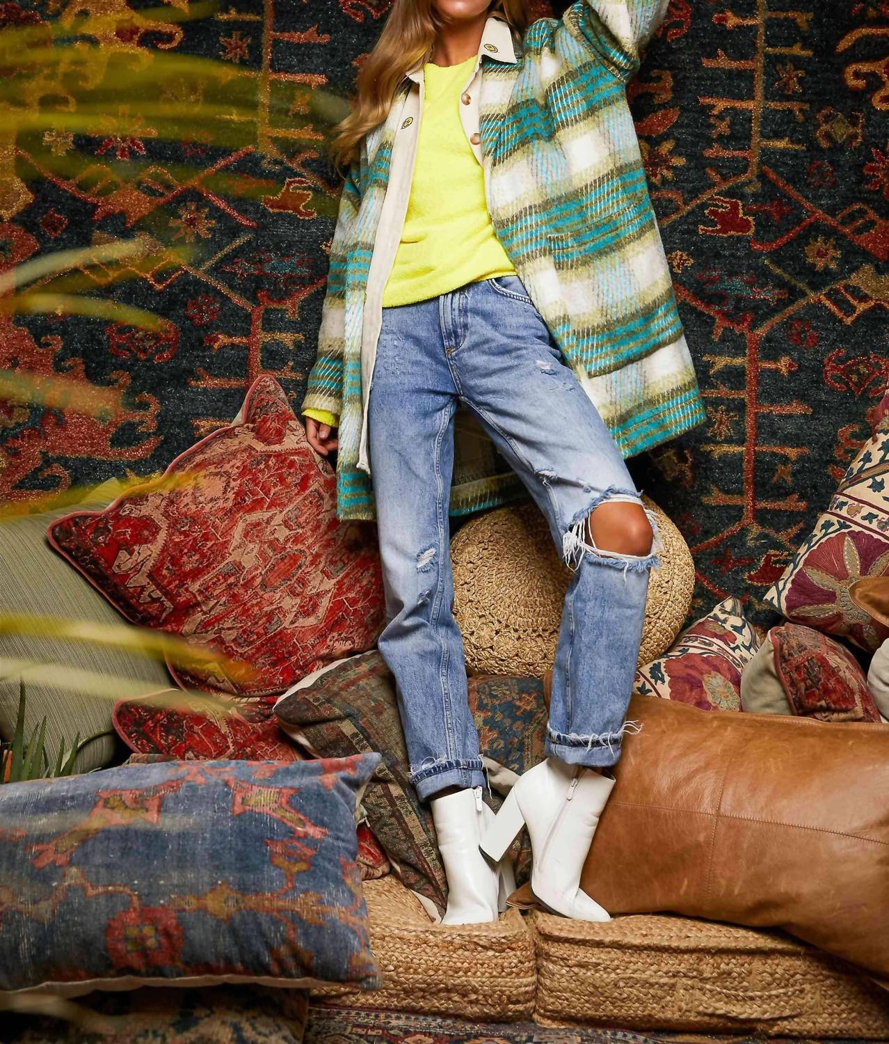 Davi & Dani - Plaid Open Jacket - Plus