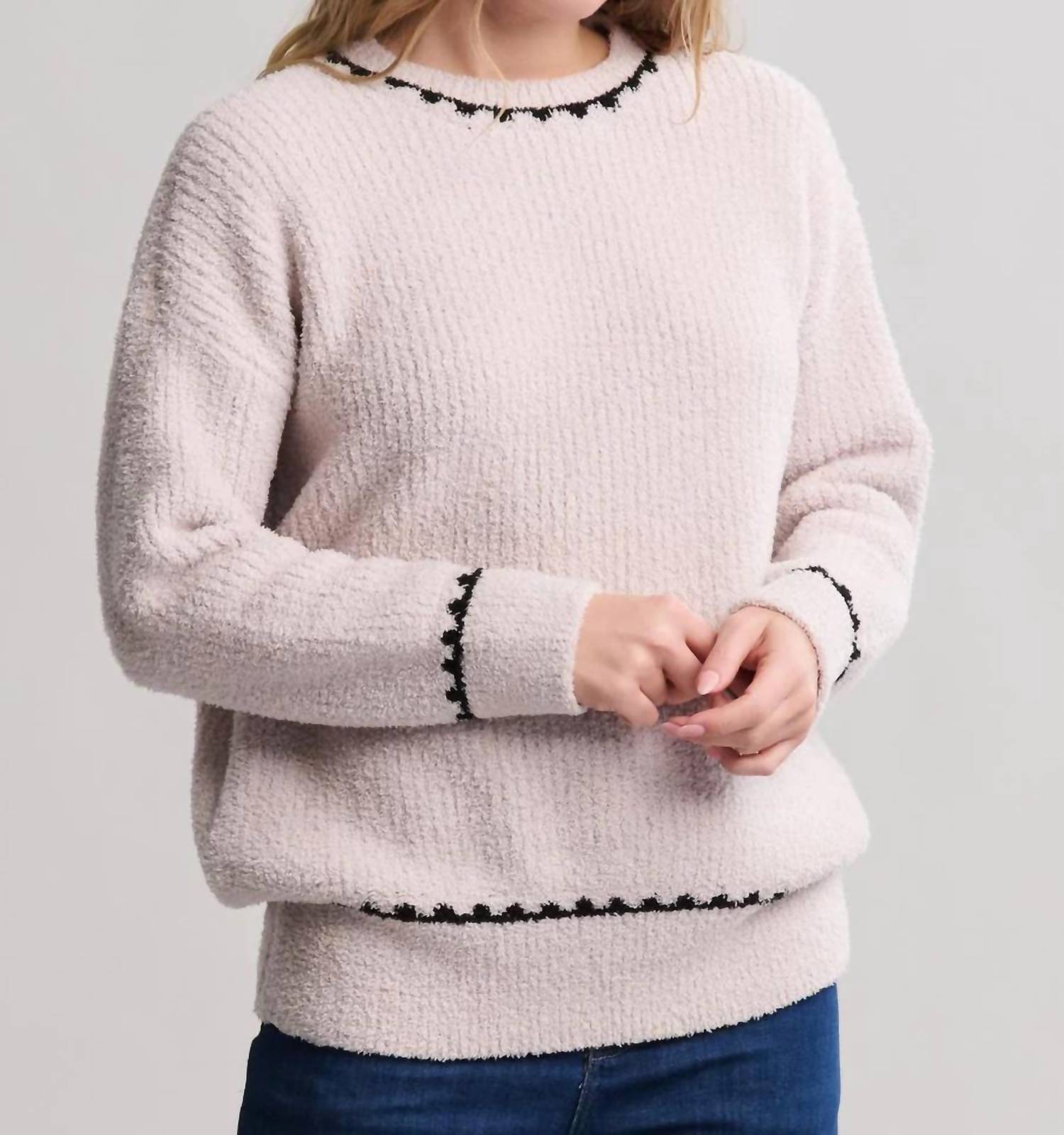 Barefoot Dreams - Cozychic Ribbed Sweater With Blanket Stitch