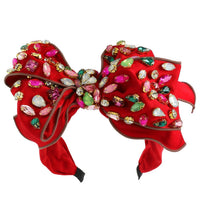 Sophia Collection - Women's Holiday Gemstone Embellished Large Bow Headband