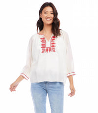 Karen Kane - Catrina Three-quarter Sleeve Embroidered Top