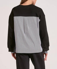 ELAN Layered Illusion Mixed Media Top in black - women's sweater - detail view