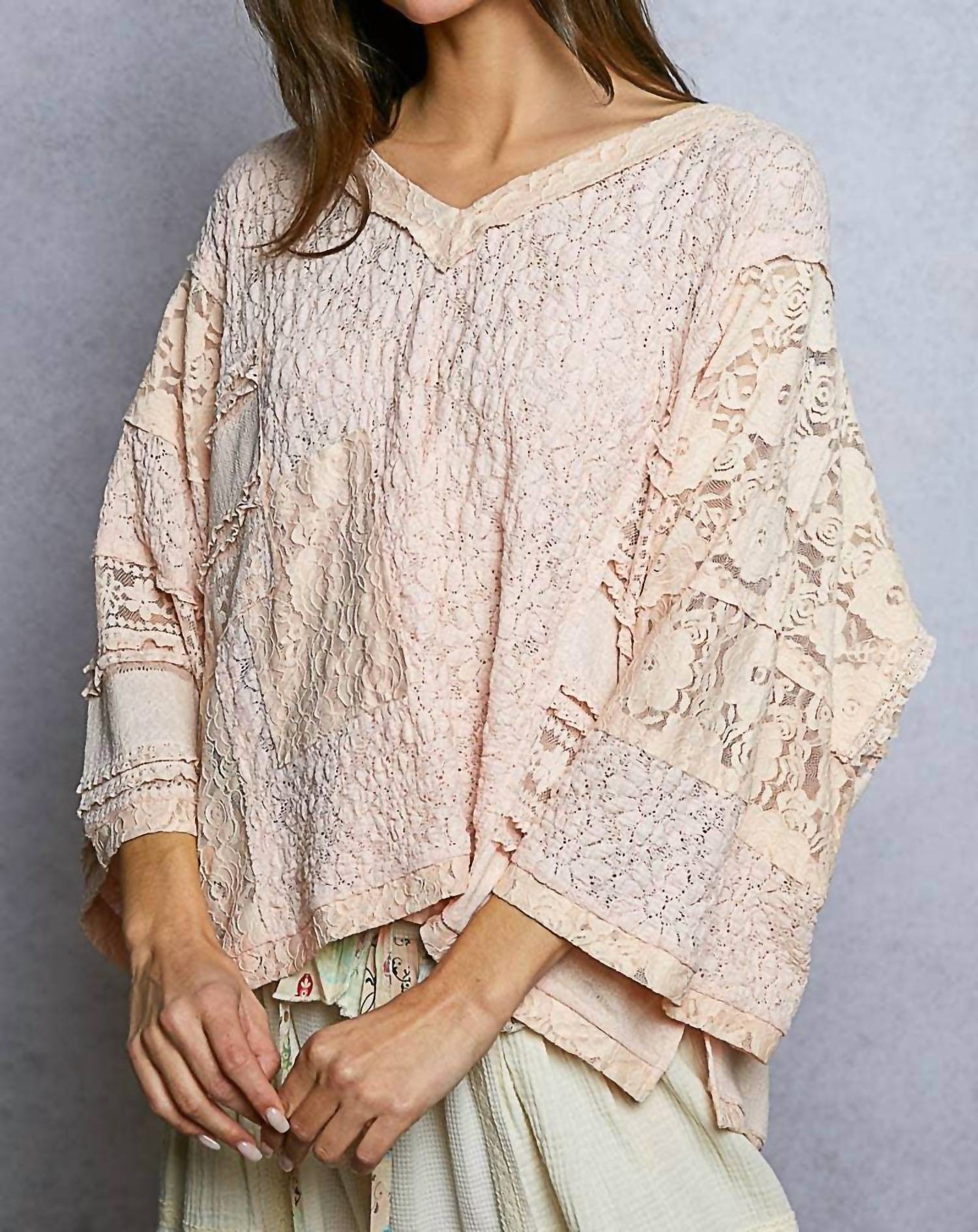 Pol - Romantic Lightweight V Neck Airy Lace Top
