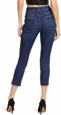 GOOD AMERICAN Women's Good Waist Denim Skinny Fit Cropped Jeans in blue - women's jeans - detail view