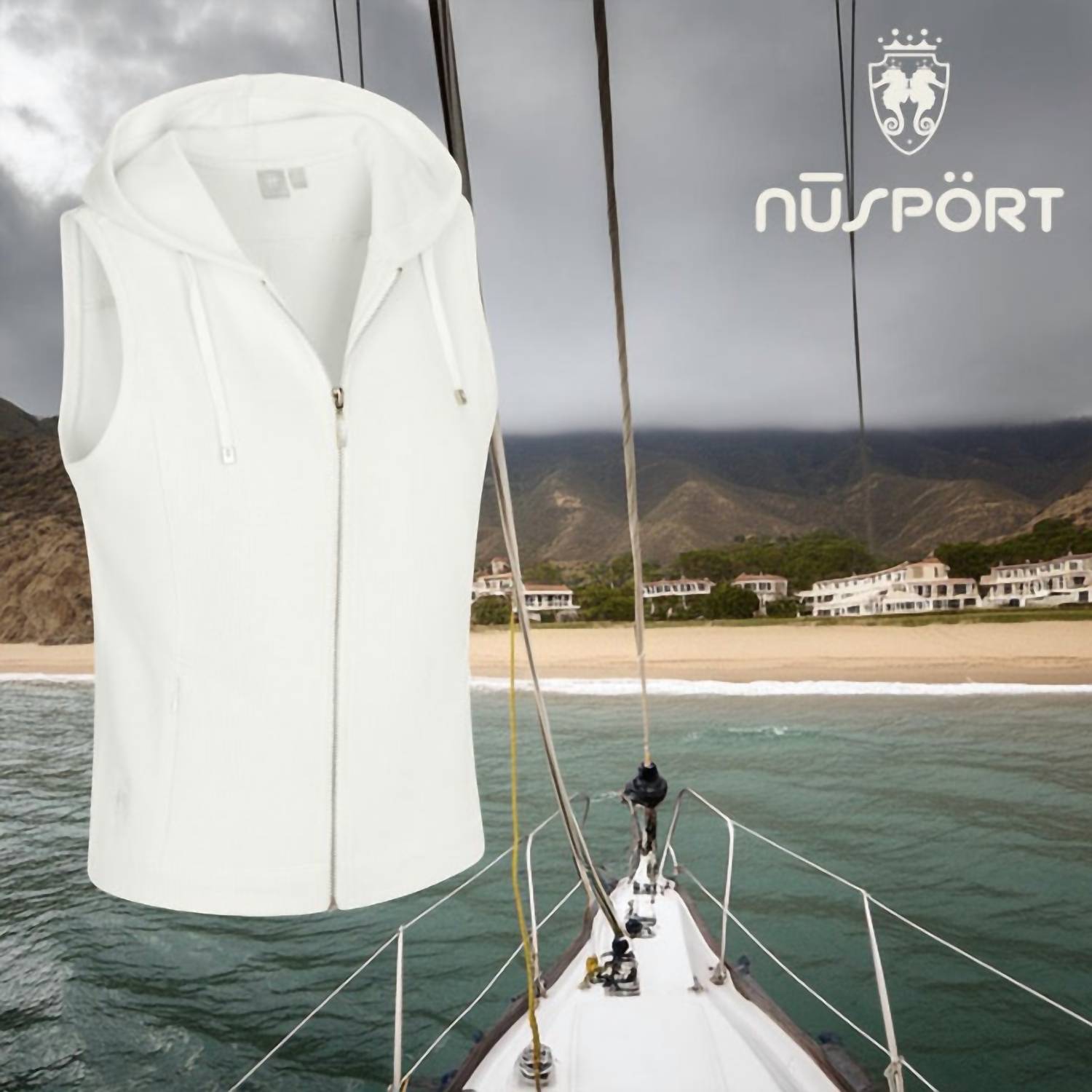 NUSPORT Women's Malibu Hoodie Vest in sea salt - women's jacket - detail view