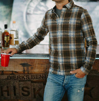 Flags & Anthem Trimble Flannel Shirt in brown tan navy - men's long sleeve top