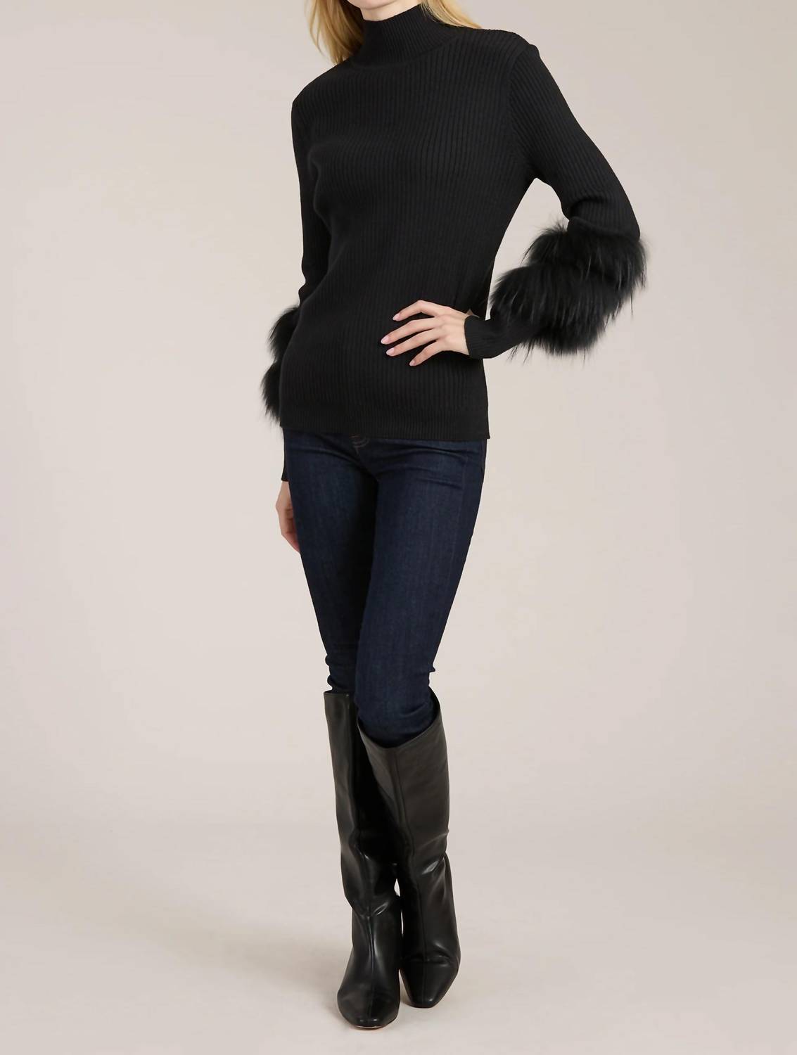 Tyler Boe - Cosette Cotton Cashmere Mock Neck Faux Fur Sweater