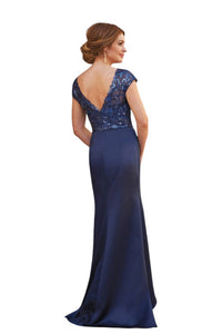 Jade Couture - V-neck Paillette Metallic Embroidery Lace & Marquis Satin MOB Dress