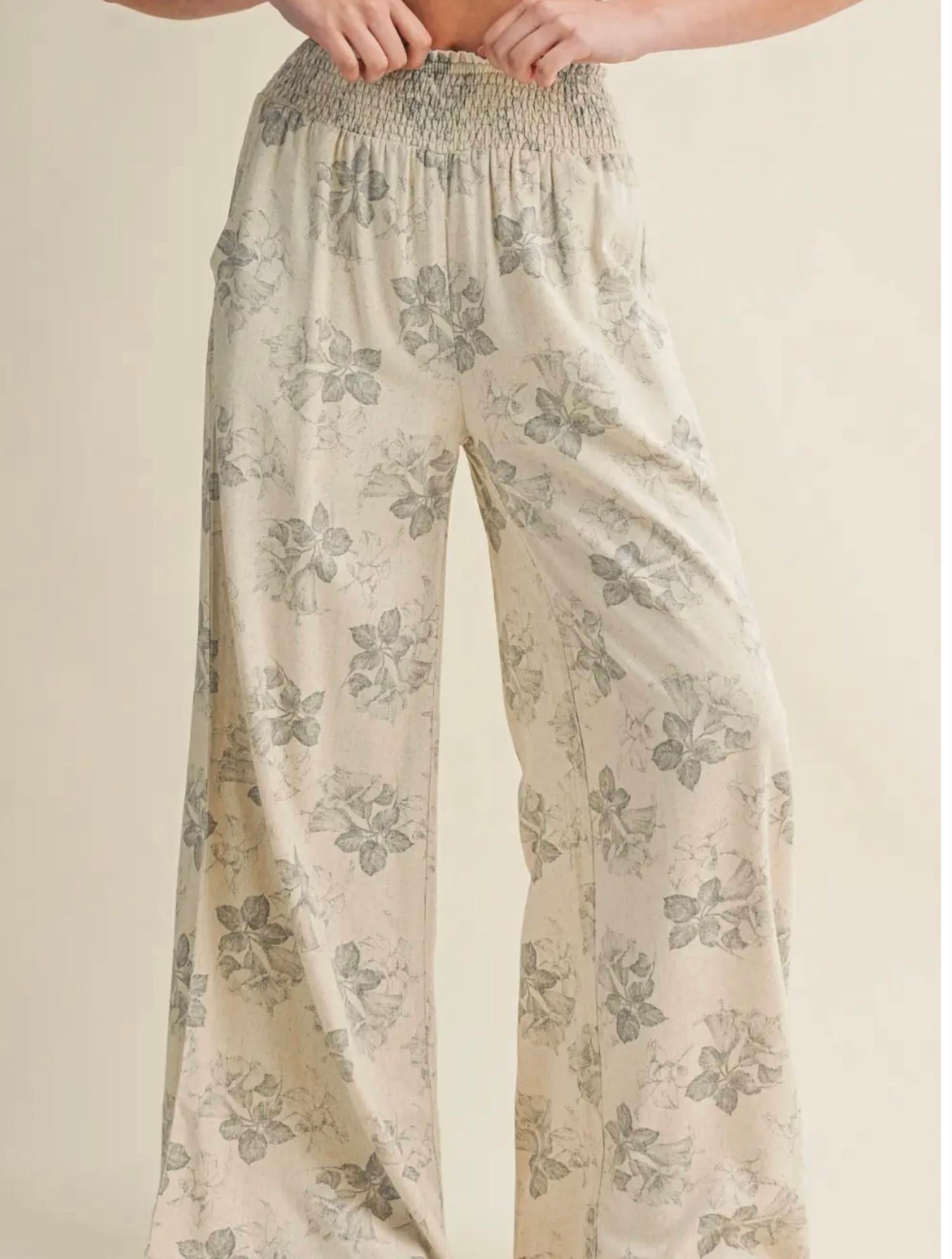 MIOU MUSE Wide Leg Palazzo Pants in grey print - women's pants - detail view
