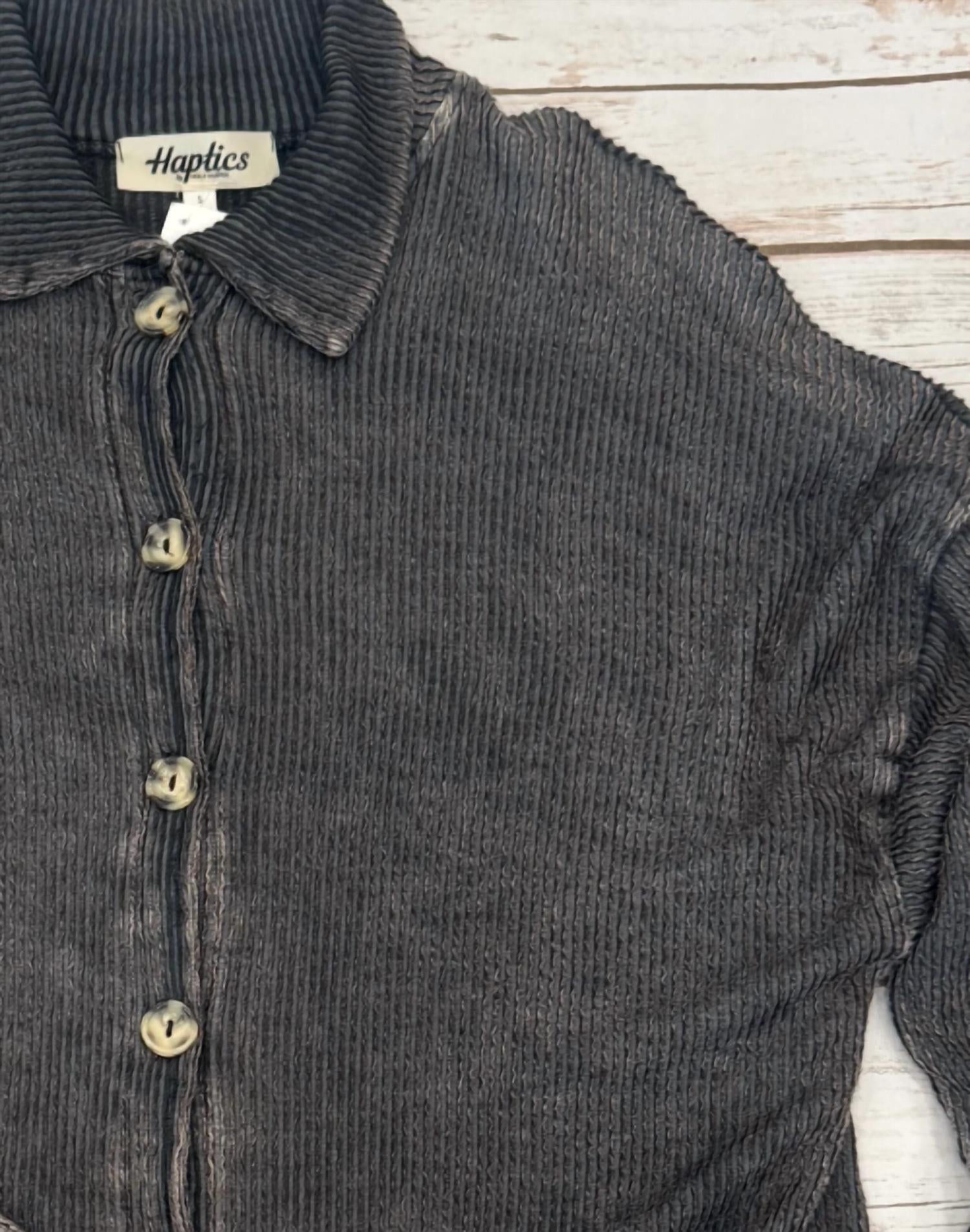 Haptics - Women's Crinkled Button Down Long Sleeve Top