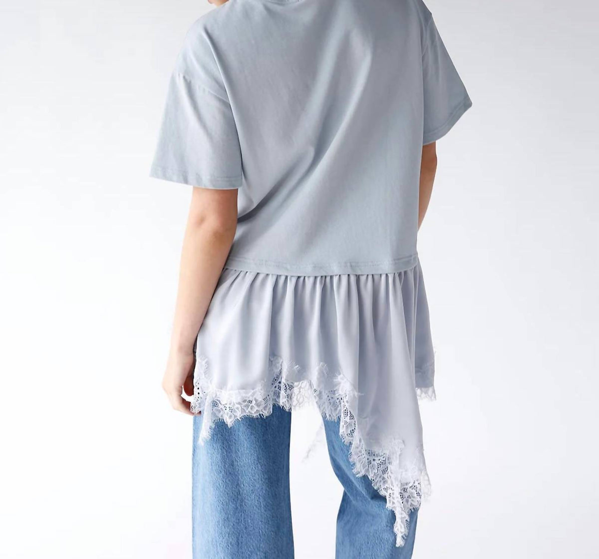 Sundayup - Women's Powder Blue Lace Hem Top