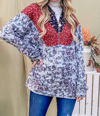 And The Why - Floral Half Zip Up Hoodie Sweater