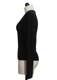 JESSIE LIU Women's Mariah Sequined V Neck Top in black - women's long sleeve top - detail view