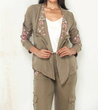 Paparazzi - Tencel Embroidered Open Front Cardigan Jacket