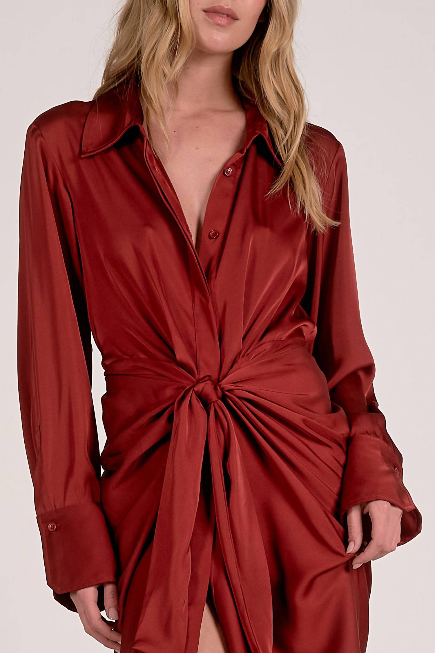 Elan - Tie Front Maxi Shirt Dress