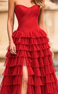 La Femme Corset Tulle Ball Gown in red - women's dress - alternate view