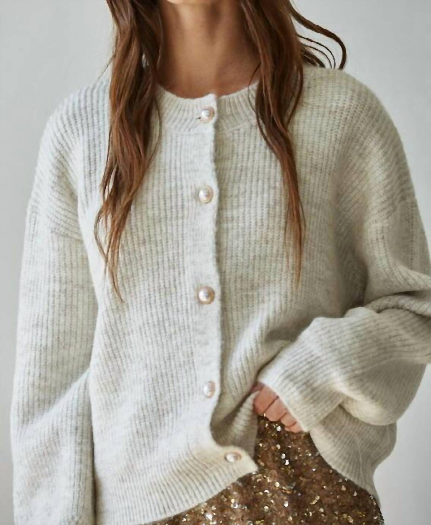 By Together The Sophie Cardigan in oatmeal - women's cardigan - detail view