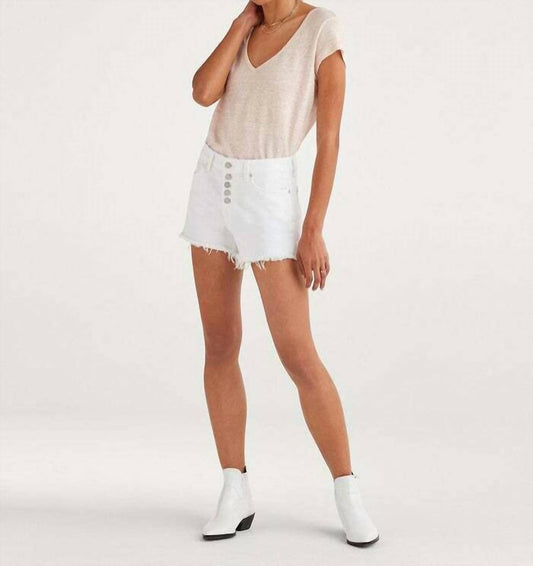 7 For All Mankind - High Waist Frayed Exposed Buttons Hem Shorts