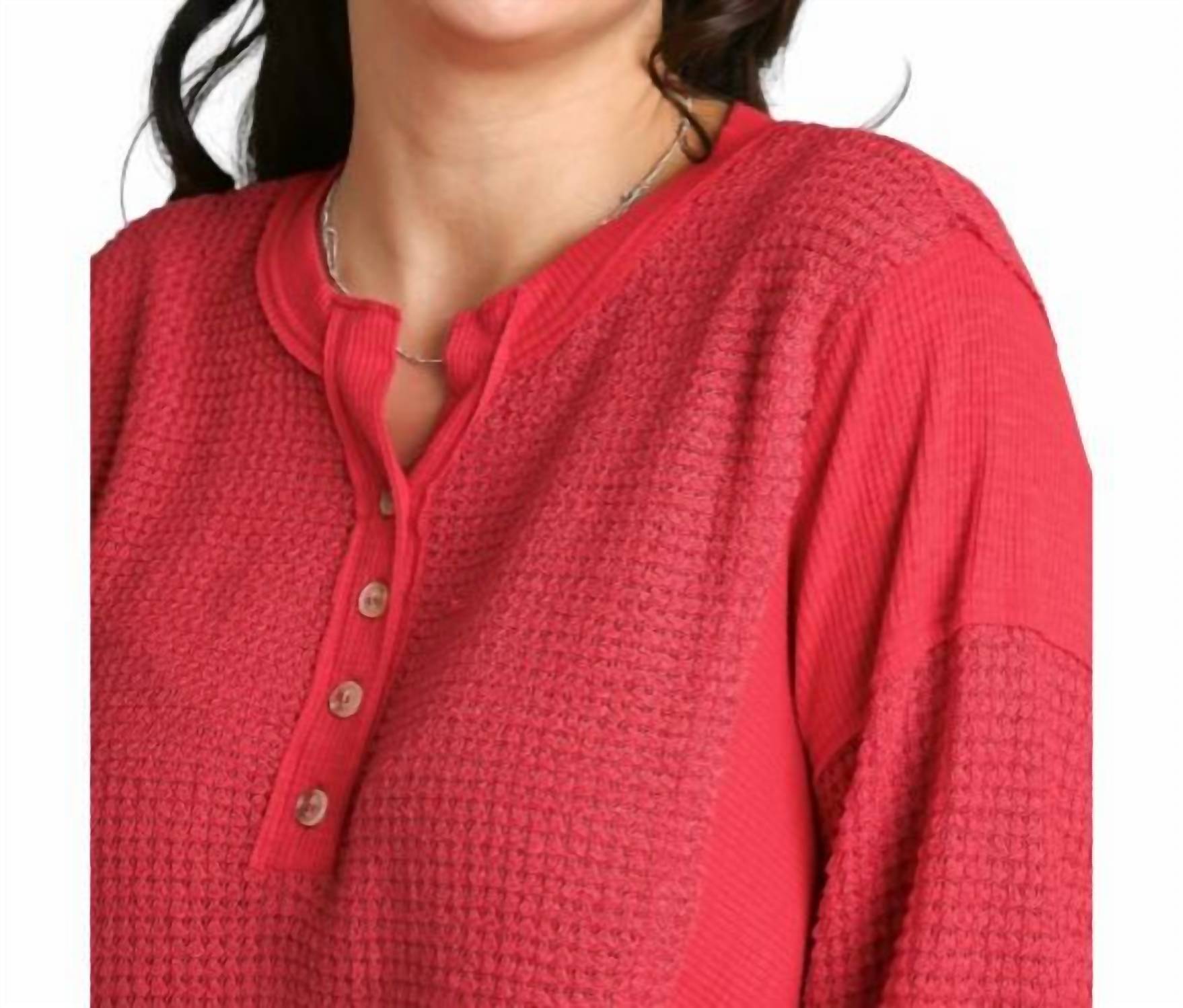 Umgee - Henley Waffle Knit Tunic Top