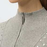 Joseph Ribkoff - Embellished Zipped Mockneck Pullover Sweater