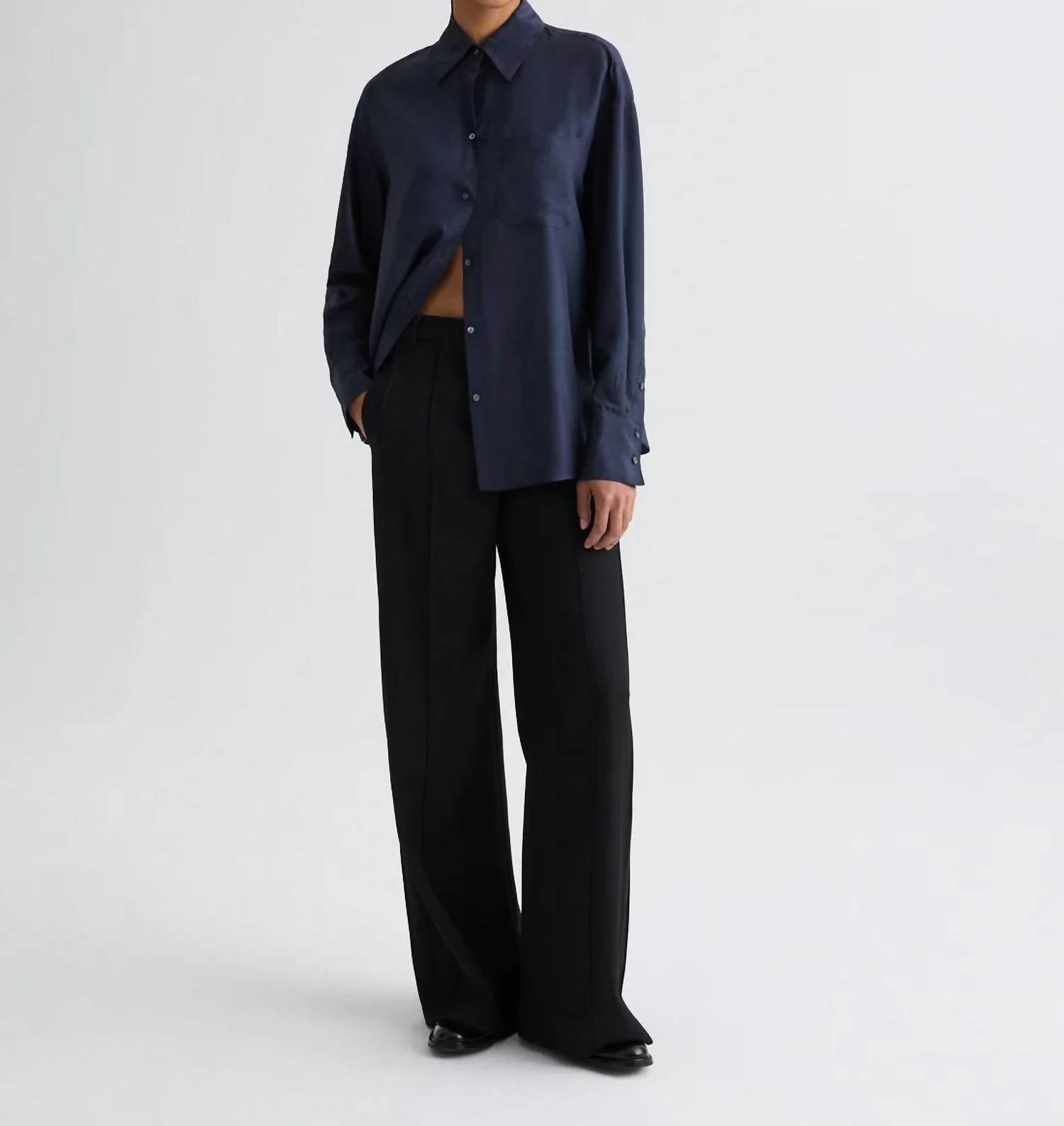 TWP Big Joe Shirt in midnight - women's shirt - detail view