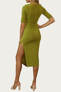 CUTOUT HALTER-NECK MIDI DRESS